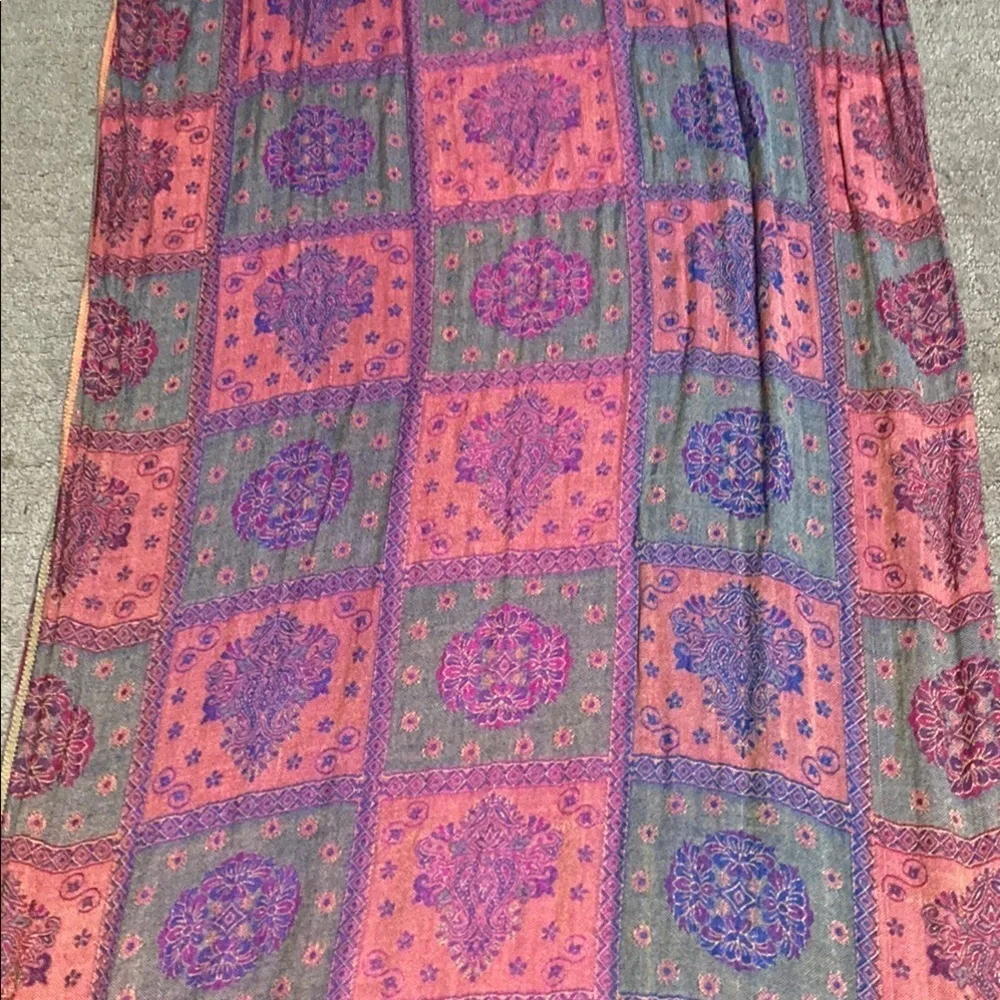 Vibrant Pink and Purple Geometric Scarf with Tassels Spring Wedding Guest